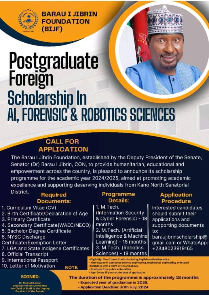 Senator Barau’s Foundation initiates applications for postgraduate international scholarships in AI, Forensic, Robotics Sciences