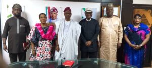 Group Picture: Middle: Dr. Iziaq Adekunle Salako Honourable Minister of State for Health & Social Welfare; (on his right) Dr. Nnenna Ogbulafor, National Coordinator National Malaria Elimination Programme ; (on his left) Prof. Mbacham Fon Wilfred Chairman Board of Trustees Malaria Consortium; Dr. Kolawole Maxwell Director Programme Malaria Consortium