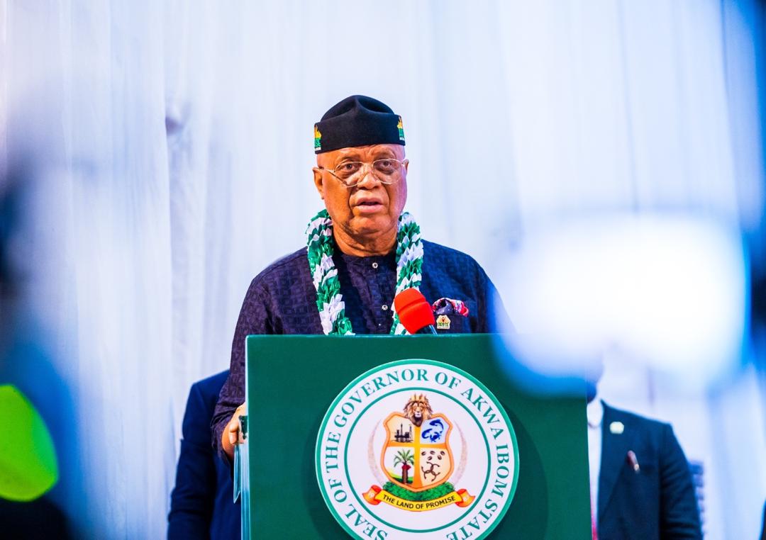 The Executive Governor of Akwa Ibom State, His Excellency Pastor Umo Bassey Eno, delivering his opening remarks at the Opening Ceremony of the National Council on Water Resources and Sanitation.