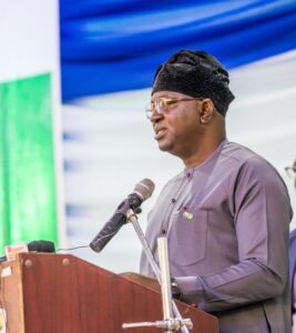 The Honourable Minister of water Resources and Sanitation, Engr. Prof. Joseph Terlumun Utsev, delivering his Keynote address during the opening ceremony of the CNC Retreat