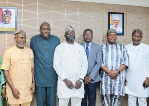 L-R; Permanent Secretary, Office of Drainage Services, Engr. Mahamood Adegbite; Head of Policy, Advocacy and Communication, WaterAid Nigeria,  Mr. Kolawole Banwo; Special Advicer on Environment, Engr. Olakunle Rotimi-Akodu; Lagos State WaterAid Programme Lead, Dr. Adebayo Alao and Permanent Secretary, Office of Environmental Services,  Dr. Gaji Omobolaji, during a round table collaboration meeting between WaterAid and Lagos State Ministry of The Environment and Water Resources, held on the 14th of March, 2025 at the Ministry of The Environment and Water Resources Conference room,  Secretariat Alausa Ikeja, Lagos State.