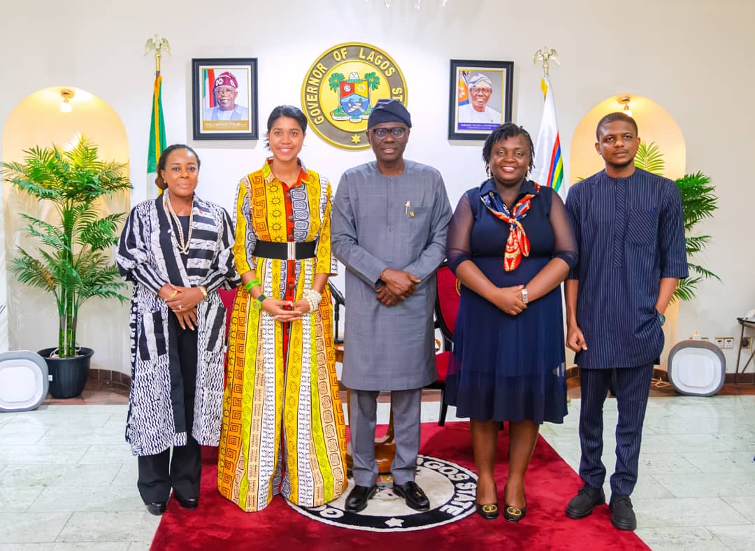 L-R: Moyo Akinyosoye, Business Executive, Institutional Banking, Sterling Bank; Zuriel Oduwole, Youth Envoy/Nobel Peace Prize Nominee; Babajide Sanwo-Olu, Executive Governor, Lagos State; Olapeju Ibekwe, CEO, Sterling One Foundation; and Ifeoluwa Elegbede, Communication Lead, Sterling One Foundation, during a courtesy visit to the Lagos State Governor’s Office to discuss youth empowerment, gender equality, and the need for sustained action in creating opportunities for young leaders.